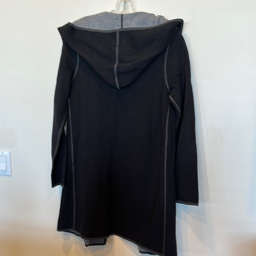 “OST” Black and Gray Women's open front hooded cardigan - Picture 3 of 8